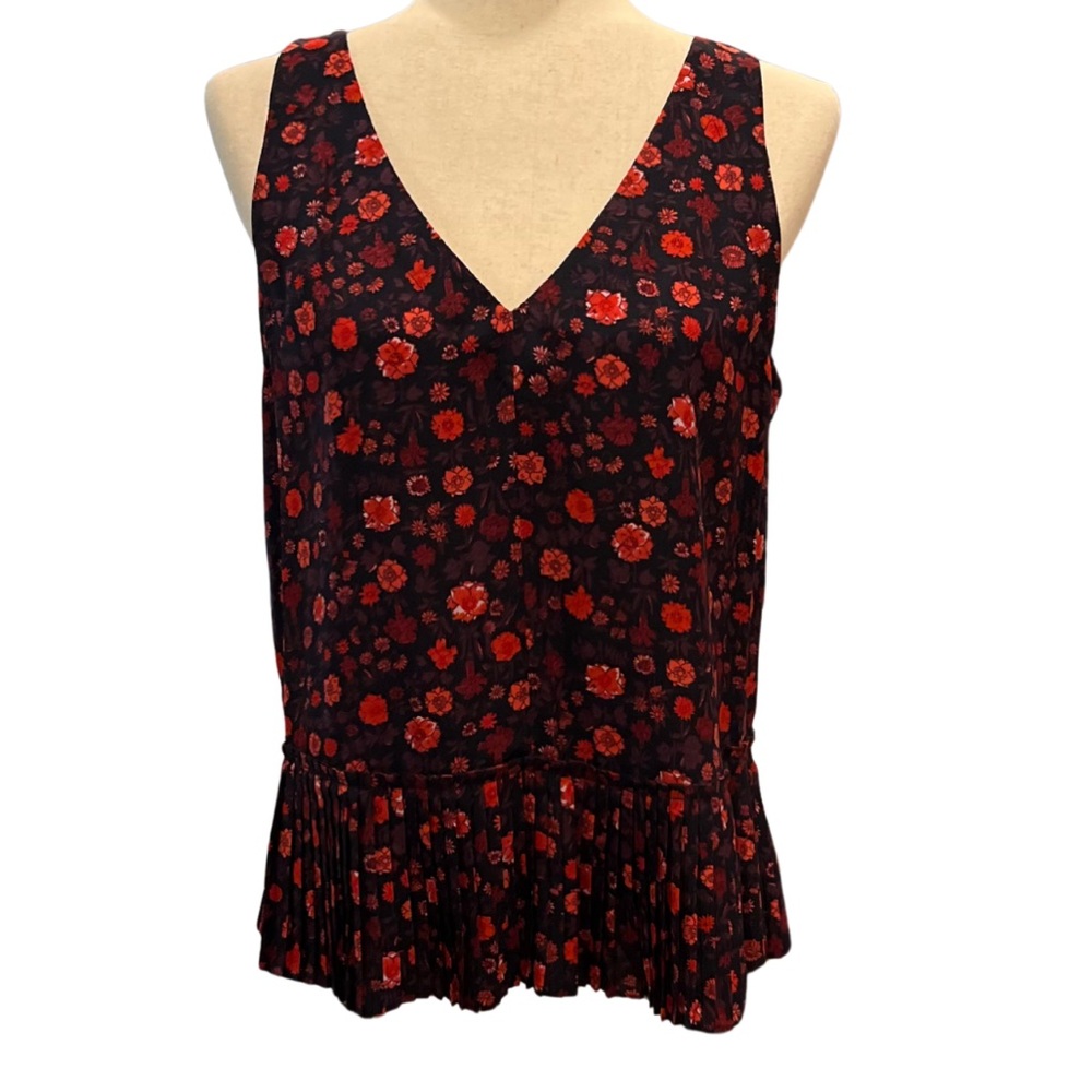 Rebecca Taylor Silk Red & Black V-Neck Floral Top Size 6